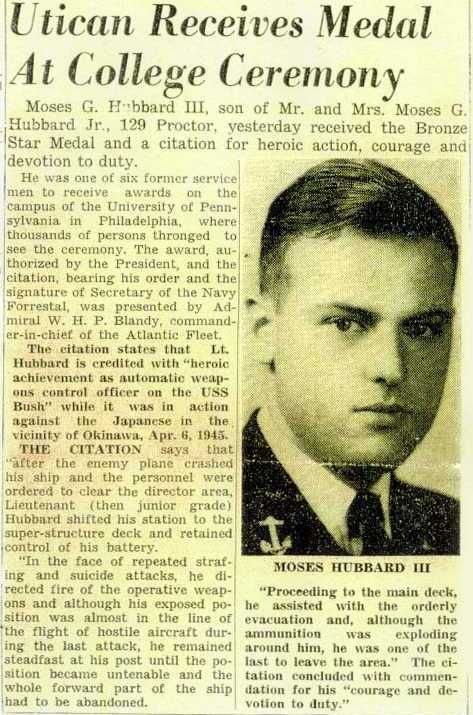 Moses Hubbard Bronze Star Press Clipping