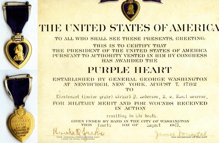 Purple Heart awarded Lt. (jg) Richard Anderson